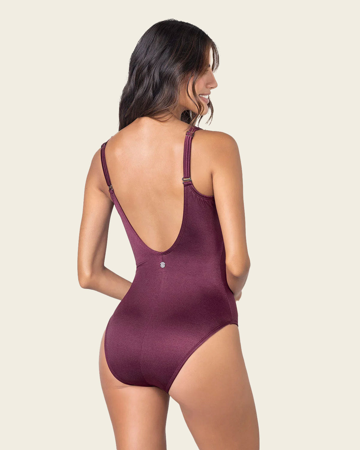 Bañador con compresión de abdomen y tela con brillo
