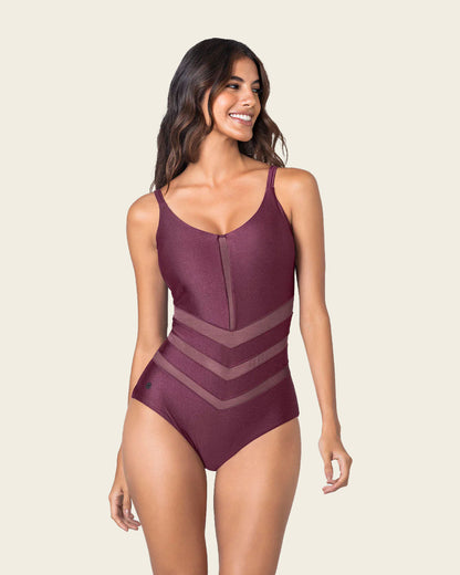Bañador de compresión suave con transparencias y efecto brillo