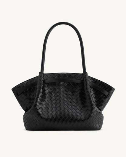 Bolso de mano con textura de tejido grande Hana - Negro