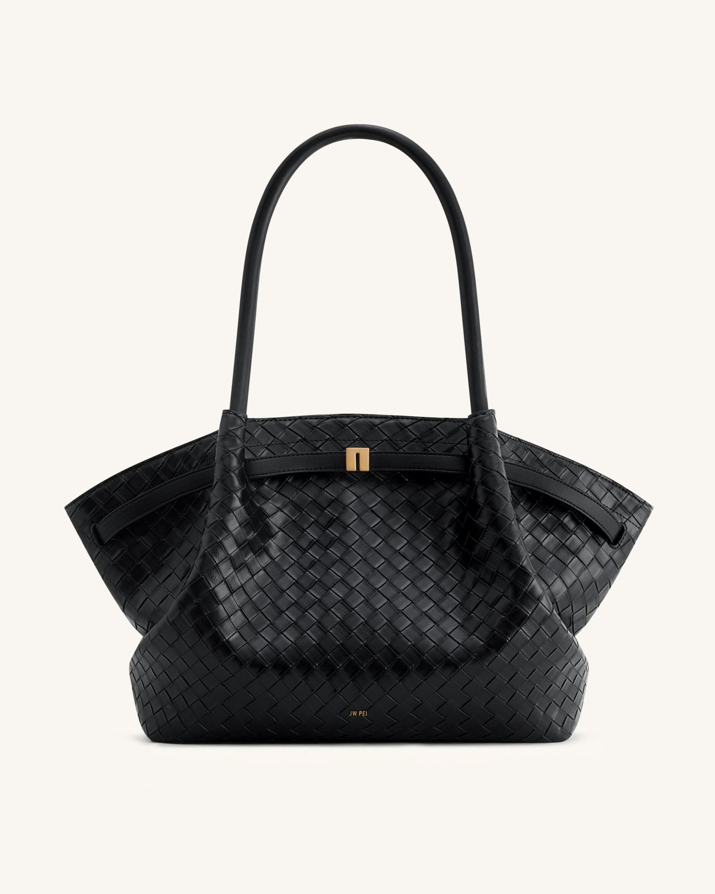 Bolso de mano con textura de tejido grande Hana - Negro