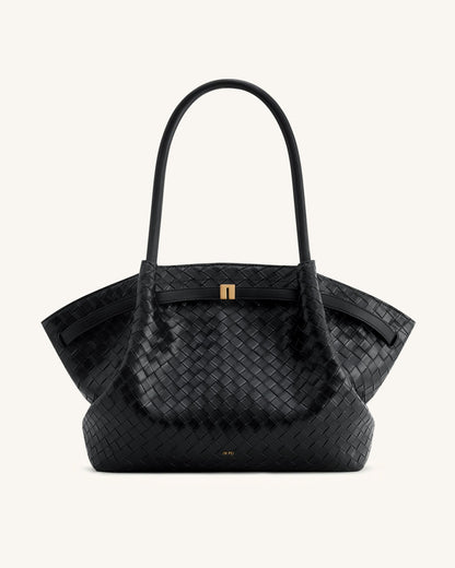 Bolso de mano con textura de tejido grande Hana - Negro