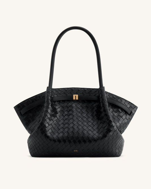 Bolso de mano con textura de tejido grande Hana - Negro