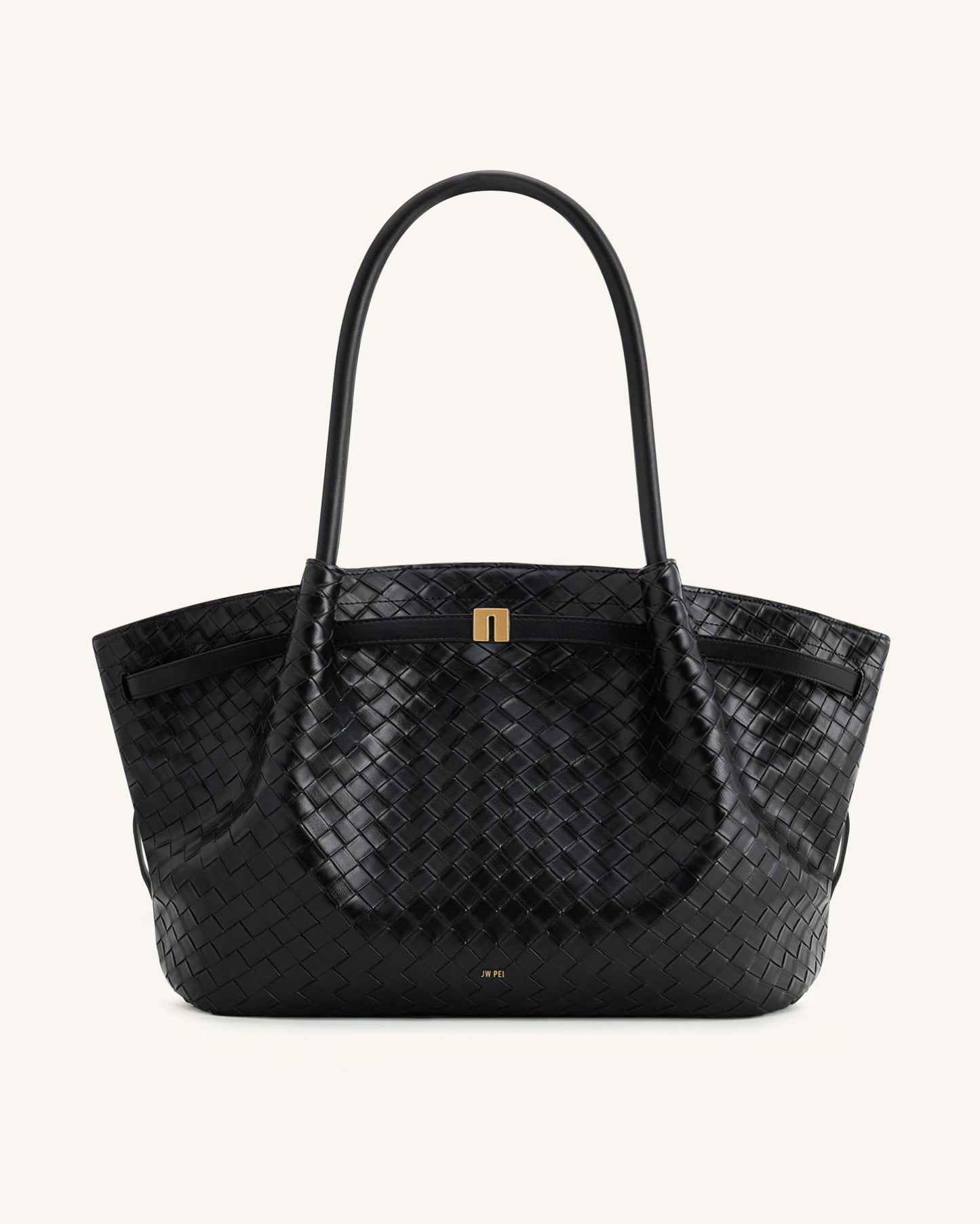 Bolso de mano con textura de tejido grande Hana - Negro