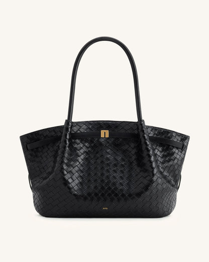 Bolso de mano con textura de tejido grande Hana - Negro