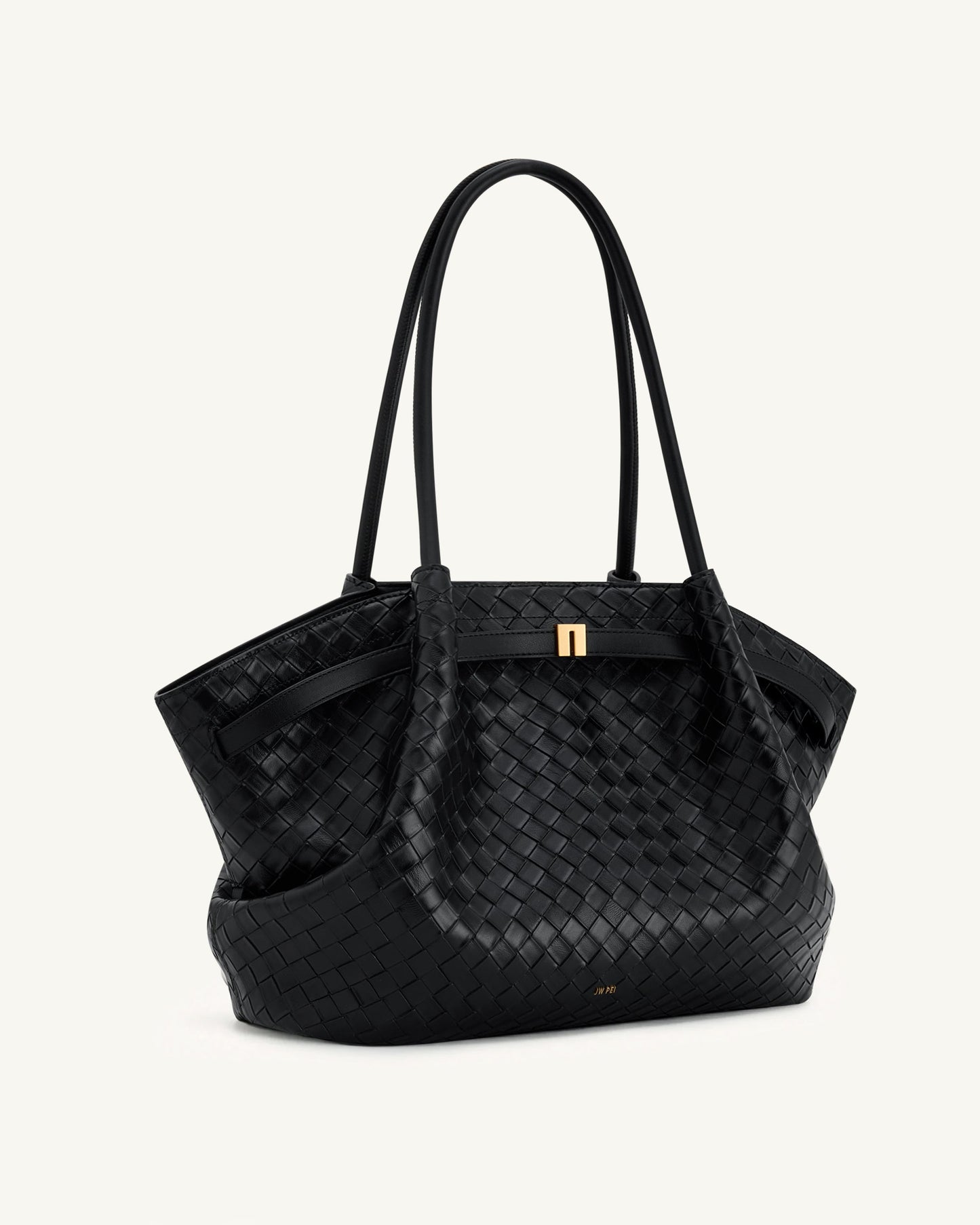 Bolso de mano con textura de tejido grande Hana - Negro