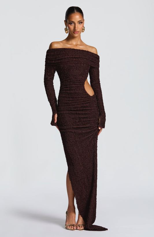 Adelphia Vestido Midi - Ciruela Marrón